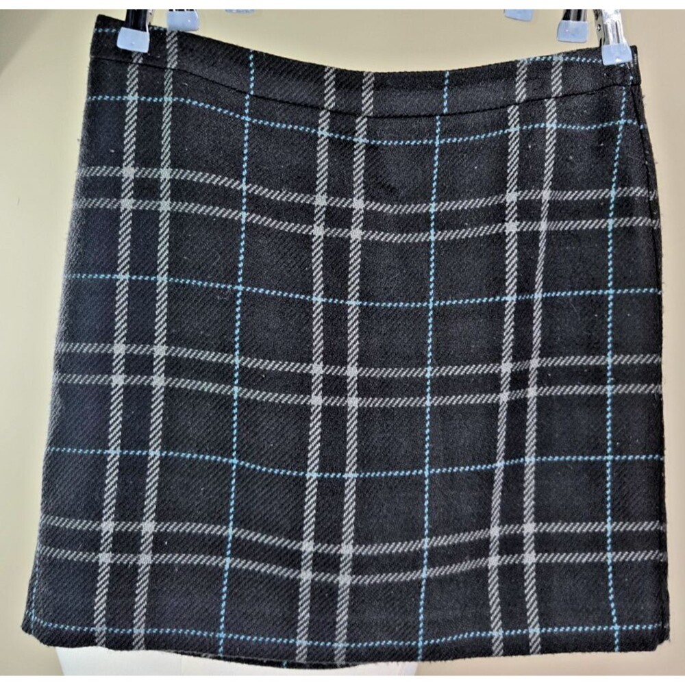 LOFT Petites Gray Plaid Wool Mini Skirt 10P Dark Academia Prep Lined Back Zip